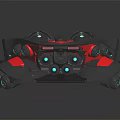 Futuristic Gray and Red Sci-Fi Fighter With Multiple Engines and Weapon Systems and Blue Reflections 3d model