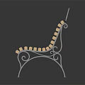 Wooden Slat Garden Bench With Ornate Metal Backrest And Curved Legs