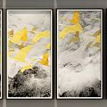 Modern Abstract Paintings With Golden Black White Fluid Textures And Artistic Patterns