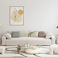Sofa Combination Cream Style Sofa Combination Coffee Table Green Plant Potted Plant Floor Lamp Carpet Decoration Hanging Picture Leisure Chair Low Stool Side Table Single Person Sofa 3d model