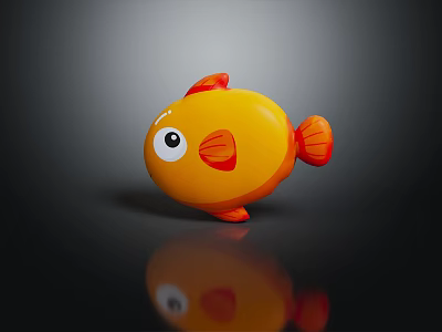 Cute Yellow Fish Doll With Big Eyes Orange Fins And Tail On Black Background 3d model
