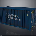 Blue United Nations Cargo Container With Metal Doors And Official Logo