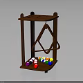 Brown Wooden Billiard Ball Display Rack With Colorful Balls And Geometric Frame
