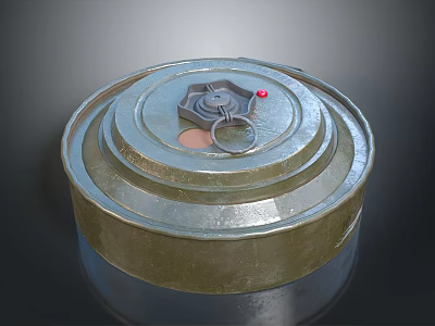 Military Metal Mine Weapon With Multi Layered Top Hexagonal Component Red Button And Metal Ring 3d model
