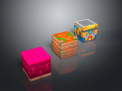 Colorful Stackable Storage Boxes With Patterned Designs For Home Organization And Decorative Use 3d model