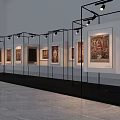 Art Exhibition Photo Spot with White Display Stands and Framed Artworks in Modern Gallery Space