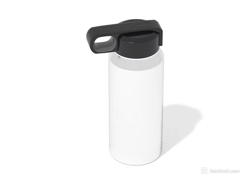 White Insulated Water Bottle With Black Lid And Portable Handle 3d model 