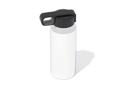 White Insulated Water Bottle With Black Lid And Portable Handle 3d model