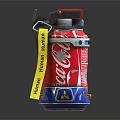Red Military Grenade Canister With Yellow Strap Blue Base And Sturdy Design
