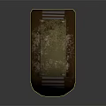 Curved Brown Leather Structure With Green Surface And Metal Strips