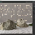 Garden Decor With Two Stones White Pebbles Green Moss And Lattice Wall Lighting