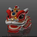 Traditional Chinese Lion Dance Head Sculpture With Red White Color And Gemstone Decorations
