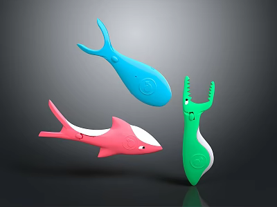 Colorful Animal Shaped Toys Blue Whale Pink Shark Green Crocodile for Kids 3d model