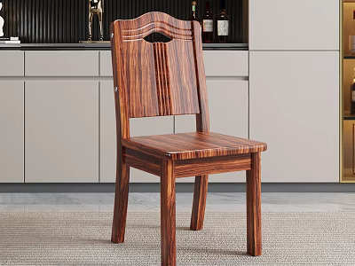 Natural Wood Grain Dining Chair With Backrest In Modern Kitchen And Cabinets 3d model
