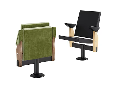 Public Chair Design With Green Upholstered Back Black Seat Wooden Armrests And Metal Base 3d model