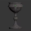 Vintage Metallic Decorative Cup With Green Gemstone Accents And Carved Base