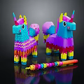 Vibrant Colorful Unicorn Stuffed Toys With Fringe Details And Decorative Streamer