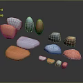 Colorful Various Shaped Natural Stone Materials Collection Featuring Textured Surfaces And Decorative Elements