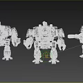 Three Detailed Sci Fi Mechanical Characters With Armored Bodies And Weapons