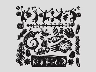 Traditional Folk Art Patterns With Dancing Figures Lizard And Abstract Symbols 3d model