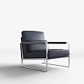 Minimalist Dark Blue Leather Single Sofa With Modern Metal Frame Design 3d model