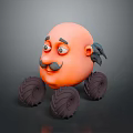 Kids Playful Cartoon Character Toy Car With Bald Head Mustache Big Eyes And Four Tires