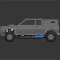 Rugged Off Road Vehicle with Metal Grille Roof Structure and Large Tires