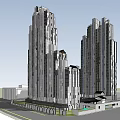 Modern Urban High Rise Residential Buildings With Central Courtyard Green Spaces And Water Features