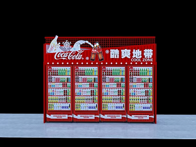 Red Coca Cola Beverage Refrigerator with Multiple Shelves for Drink 3d model