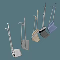 Different Cleaning Tools Collection With Brooms And Dustpans On Light Blue Background