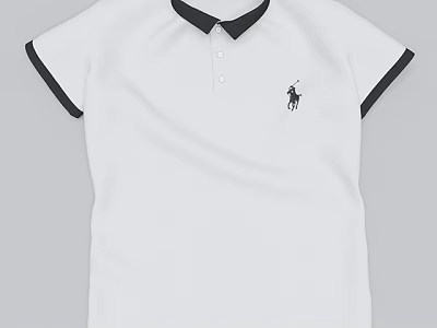 Classic White Polo Shirt With Black Collar Cuffs And Small Chest Polo Player Design 3d model