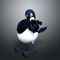 Cartoon Black And White Bird With Large Eyes Standing On Gray Background