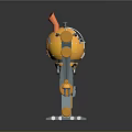 Mechanical Robot 3D Model With Orange Gray Spherical Body Mechanical Arms Legs And Antennae