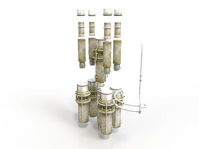 Industrial Metal Equipment With Multiple Vertical Pipes Tower Structures And Connected Components 3d model