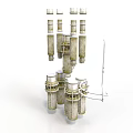 Industrial Metal Equipment With Multiple Vertical Pipes Tower Structures And Connected Components