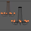 Modern Chandelier Design Featuring Two Gold And Black Metal Frame Hanging Light Bulbs