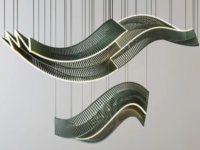 Modern Hanging Chandelier With Wave Design And Metallic Striped Structure 3d model