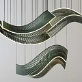 Modern Hanging Chandelier With Wave Design And Metallic Striped Structure 3d model