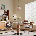 Modern Dining Table Set With Round Glass Top Wooden Chairs Pendant Lamp And Window View