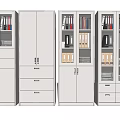 Modern Light Gray Bookcase Collection With Glass Doors And Storage Drawers