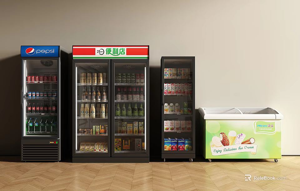 Upright Commercial Refrigerators and Chest Freezers Display Beverages Food Ice Cream for Sale 3d model 