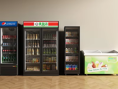 Upright Commercial Refrigerators and Chest Freezers Display Beverages Food Ice Cream for Sale 3d model