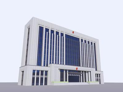 Modern Office Building With White Facade Blue Glass Windows And Red Emblem 3d model