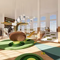 Colorful Kindergarten Indoor Playground With Yellow Slide Hanging Rings Two Level Structure And Large Windows