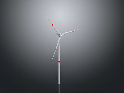 Industrial Wind Turbine Featuring White Blades And Red Markers On Tall Metal Structure 3d model