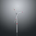 Industrial Wind Turbine Featuring White Blades And Red Markers On Tall Metal Structure