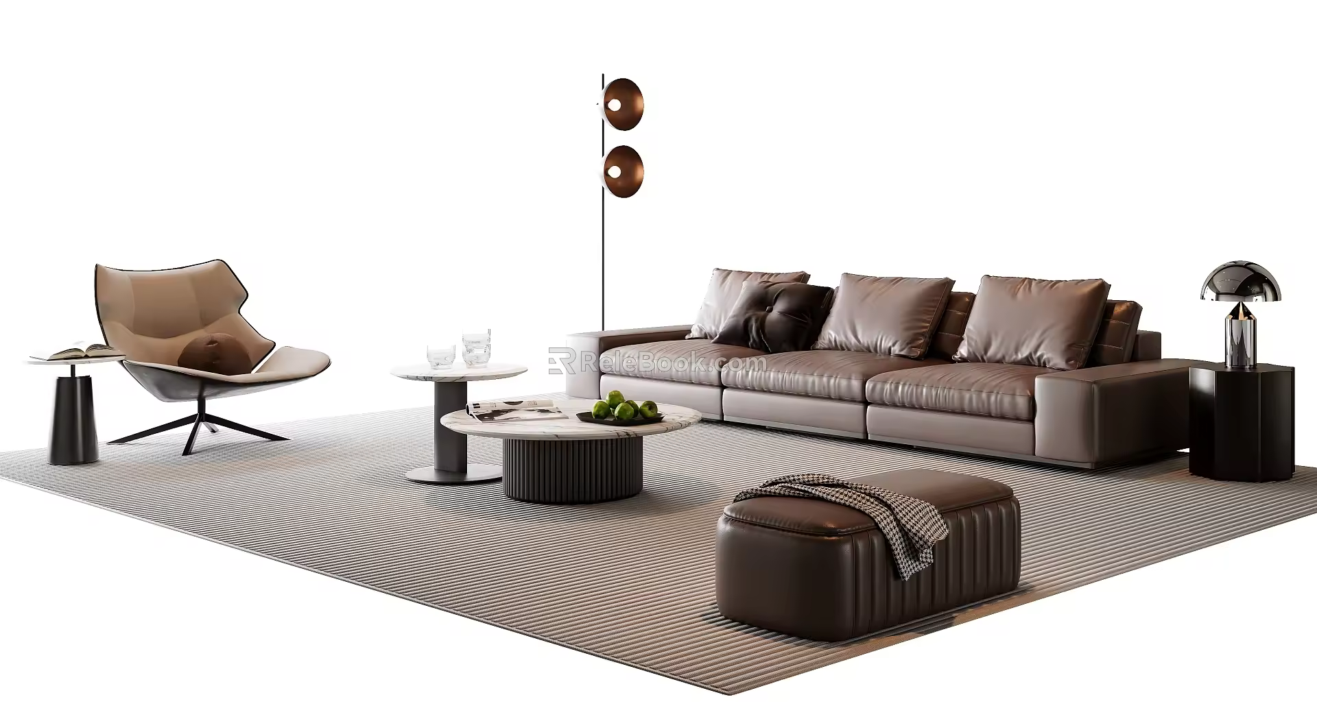 Modern Italian Sofa Coffee Table Combination Leather Sofa Multi-person Sofa Single Sofa Stool Side Table Floor Lamp Italian Light Luxury Decorations 3d model
