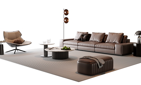 Modern Italian Sofa Coffee Table Combination Leather Sofa Multi-person Sofa Single Sofa Stool Side Table Floor Lamp Italian Light Luxury Decorations 3d model