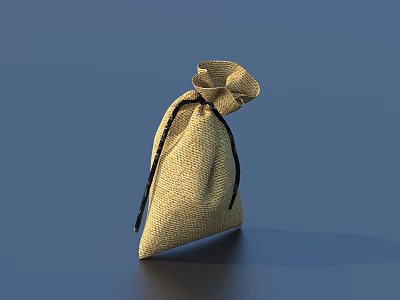 Simple Burlap Drawstring Storage Bag With Black Strings For Daily Necessities 3d model