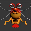 Cartoon Shrimp Character With Red Yellow Body Big Eyes Long Antennae And Yellow Legs On Black Background